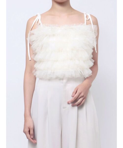 RESEXXY（リゼクシー）の「チュールキャミトップス（キャミソール・レディース・アイボリー/ブラック/グレー・FREE）」の5枚目の写真