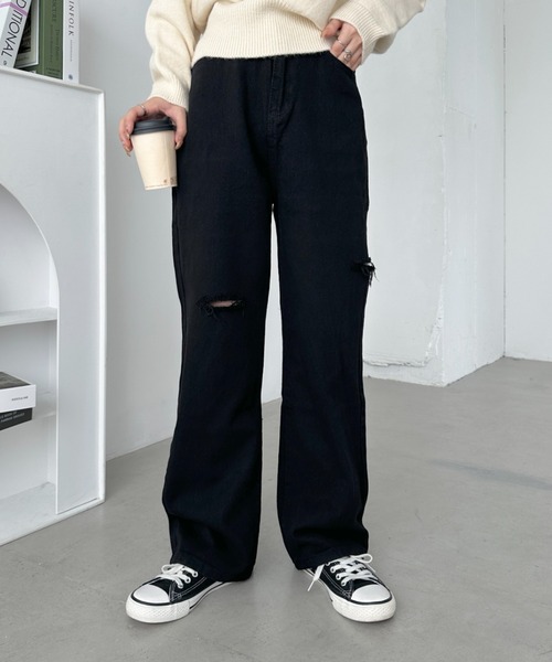 CLEA(クレア)の「アシメダメージデニムパンツ(デニムパンツ・レディース・ブラック系その他/ブルー/ライトブルー/ブラック・M)」の2枚目の写真