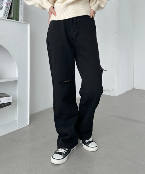 CLEA(クレア)の「アシメダメージデニムパンツ(デニムパンツ・レディース・ブラック系その他/ブルー/ライトブルー/ブラック・M)」の6枚目の写真