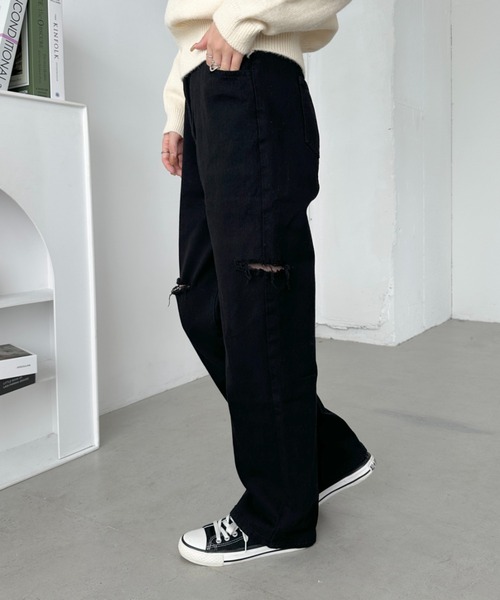 CLEA(クレア)の「アシメダメージデニムパンツ(デニムパンツ・レディース・ブラック系その他/ブルー/ライトブルー/ブラック・M)」の7枚目の写真