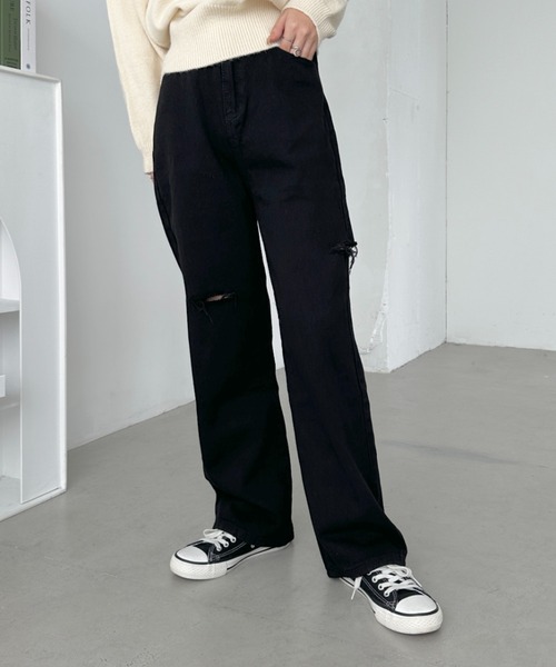 CLEA(クレア)の「アシメダメージデニムパンツ(デニムパンツ・レディース・ブラック系その他/ブルー/ライトブルー/ブラック・M)」の8枚目の写真