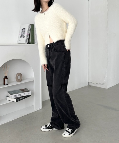 CLEA(クレア)の「アシメダメージデニムパンツ(デニムパンツ・レディース・ブラック系その他/ブルー/ライトブルー/ブラック・M)」の18枚目の写真