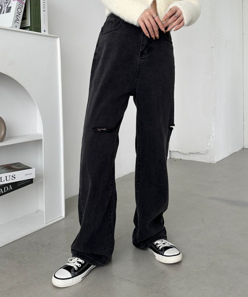 CLEA(クレア)の「アシメダメージデニムパンツ(デニムパンツ・レディース・ブラック系その他/ブルー/ライトブルー/ブラック・M)」の12枚目の写真