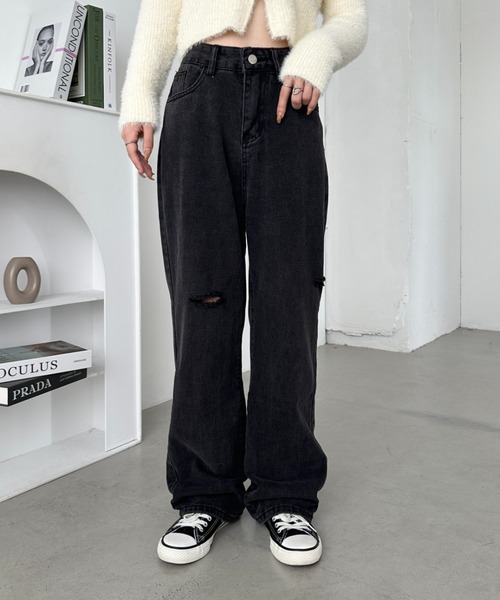 CLEA(クレア)の「アシメダメージデニムパンツ(デニムパンツ・レディース・ブラック系その他/ブルー/ライトブルー/ブラック・M)」の11枚目の写真