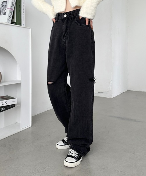 CLEA(クレア)の「アシメダメージデニムパンツ(デニムパンツ・レディース・ブラック系その他/ブルー/ライトブルー/ブラック・M)」の14枚目の写真