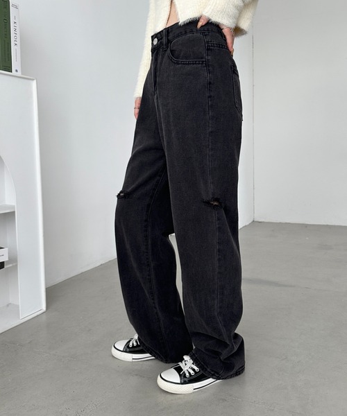 CLEA(クレア)の「アシメダメージデニムパンツ(デニムパンツ・レディース・ブラック系その他/ブルー/ライトブルー/ブラック・M)」の15枚目の写真