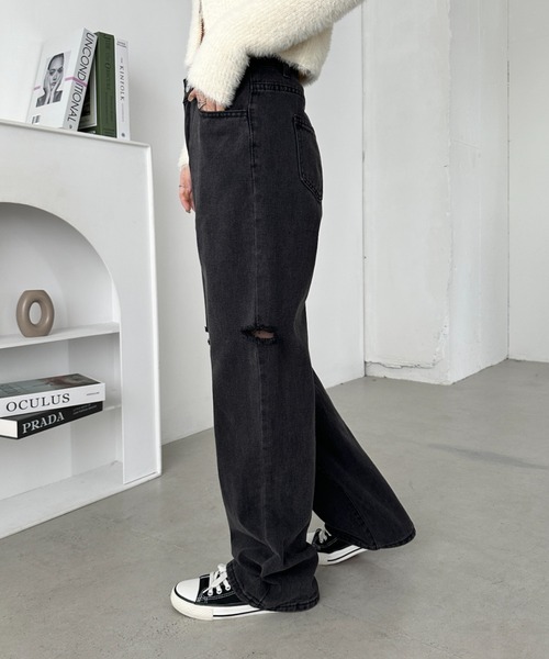 CLEA(クレア)の「アシメダメージデニムパンツ(デニムパンツ・レディース・ブラック系その他/ブルー/ライトブルー/ブラック・M)」の16枚目の写真