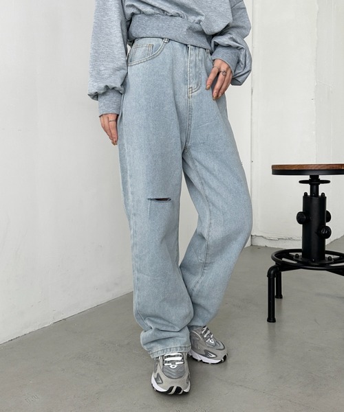 CLEA(クレア)の「アシメダメージデニムパンツ(デニムパンツ・レディース・ブラック系その他/ブルー/ライトブルー/ブラック・M)」の22枚目の写真