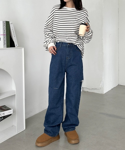 セール】アシメダメージデニムパンツ（デニムパンツ）｜CLEA（クレア