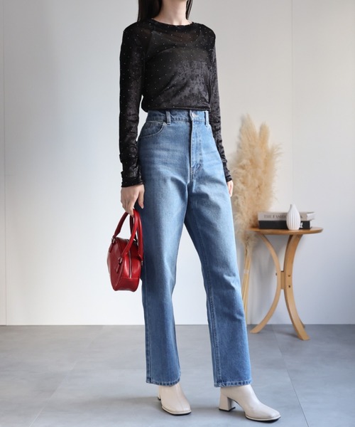 sakishimatokyo(サキシマトーキョー)の「ビジュー付き ベロアトップス/TOPS(Tシャツ/カットソー・レディース・オフホワイト/ブラック/ブラウン/カーキ・FREE)」の18枚目の写真