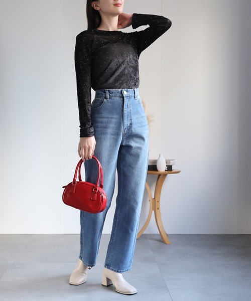 sakishimatokyo(サキシマトーキョー)の「ビジュー付き ベロアトップス/TOPS(Tシャツ/カットソー・レディース・オフホワイト/ブラック/ブラウン/カーキ・FREE)」の19枚目の写真
