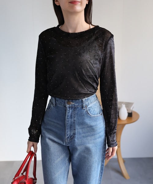 sakishimatokyo(サキシマトーキョー)の「ビジュー付き ベロアトップス/TOPS(Tシャツ/カットソー・レディース・オフホワイト/ブラック/ブラウン/カーキ・FREE)」の21枚目の写真