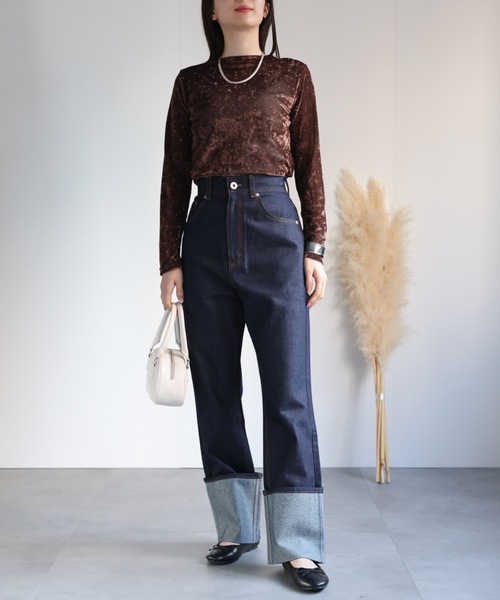 sakishimatokyo(サキシマトーキョー)の「ビジュー付き ベロアトップス/TOPS(Tシャツ/カットソー・レディース・オフホワイト/ブラック/ブラウン/カーキ・FREE)」の14枚目の写真