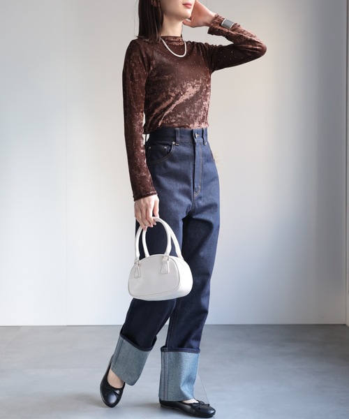 sakishimatokyo(サキシマトーキョー)の「ビジュー付き ベロアトップス/TOPS(Tシャツ/カットソー・レディース・オフホワイト/ブラック/ブラウン/カーキ・FREE)」の16枚目の写真