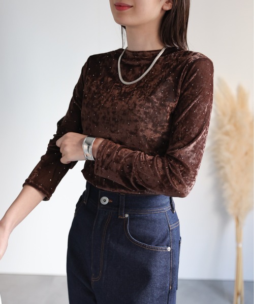 SEZANE / ベロアトップス セール】ビジュー付き ベロアトップス/TOPS（Tシャツ/カットソー