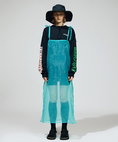 NON TOKYO(ノントーキョー)の「SHEER LONG CAMISOLE L/S T-SHIRTS(ワンピース・レディース・オレンジ系/ホワイト×グレー/ブラック×ブルー・FREE)」の2枚目の写真