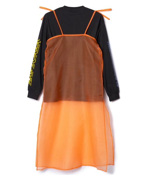 NON TOKYO(ノントーキョー)の「SHEER LONG CAMISOLE L/S T-SHIRTS(ワンピース・レディース・オレンジ系/ホワイト×グレー/ブラック×ブルー・FREE)」の4枚目の写真