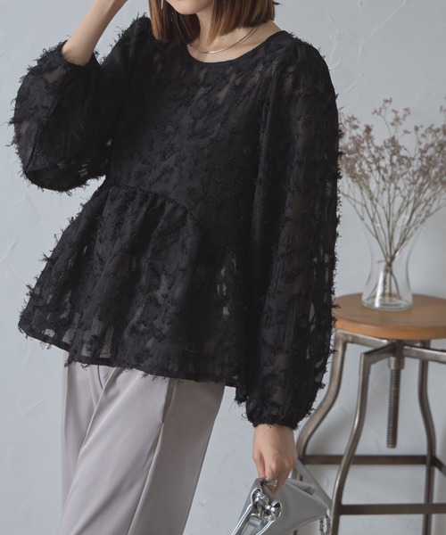 Heve シャーリングペプラムブラウス Fサイズ ライトブルー セール