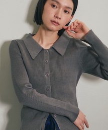 襟付きフロントボタンリブニットカーディガン