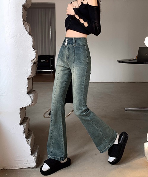 Miniministore（ミニミニストア）の「レトロ セミフレアデニムパンツレディース（デニムパンツ・レディース・インディゴブルー・M/XL/S/L）」の13枚目の写真