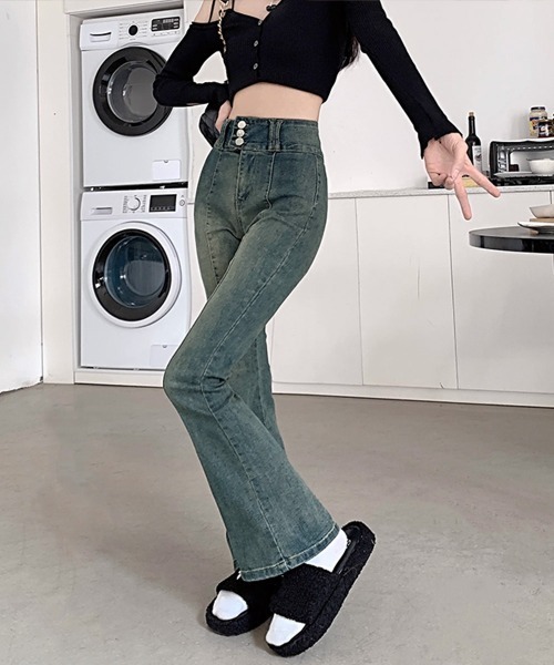 Miniministore（ミニミニストア）の「レトロ セミフレアデニムパンツレディース（デニムパンツ・レディース・インディゴブルー・M/XL/S/L）」の16枚目の写真