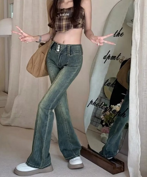 Miniministore（ミニミニストア）の「レトロ セミフレアデニムパンツレディース（デニムパンツ・レディース・インディゴブルー・M/XL/S/L）」の4枚目の写真