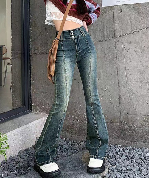 Miniministore（ミニミニストア）の「レトロ セミフレアデニムパンツレディース（デニムパンツ・レディース・インディゴブルー・M/XL/S/L）」の2枚目の写真