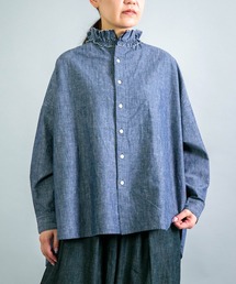 [Yarmo] Dungaree Ruffle Shirts / ダンガリーフリル ブラウス