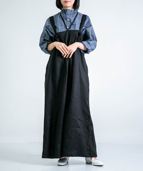 ブラウス シャツ 「Yarmo」 Dungaree Ruffle Shirts / ダンガリーフリル ブラウス レディース Yarmo] Dungaree Ruffle Shirts / ダンガリーフリル ブラウス