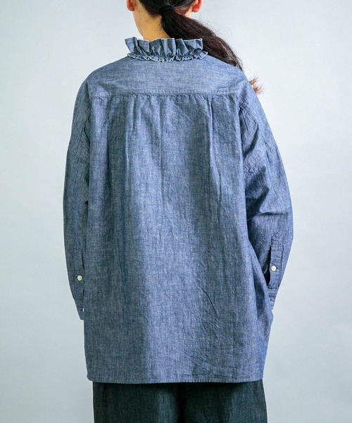 ブラウス シャツ 「Yarmo」 Dungaree Ruffle Shirts / ダンガリーフリル ブラウス レディース Yarmo] Dungaree Ruffle Shirts / ダンガリーフリル ブラウス