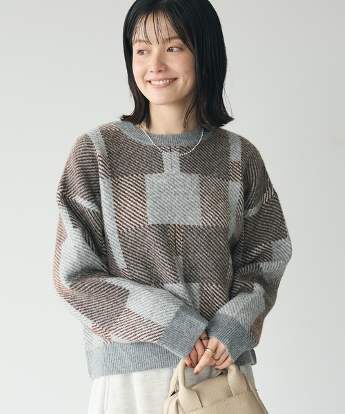 CRAFT STANDARD BOUTIQUE（クラフトスタンダードブティック）の「チェック柄ニットプルオーバー（ニット/セーター・レディース・マスタード/ブラウン/ネイビー/レッド・FREE）」の2枚目の写真