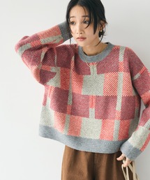 チェック柄ニットプルオーバー