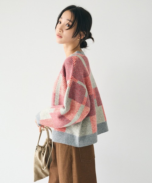 CRAFT STANDARD BOUTIQUE（クラフトスタンダードブティック）の「チェック柄ニットプルオーバー（ニット/セーター・レディース・マスタード/ブラウン/ネイビー/レッド・FREE）」の6枚目の写真