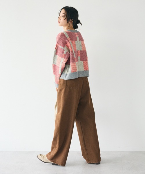 CRAFT STANDARD BOUTIQUE（クラフトスタンダードブティック）の「チェック柄ニットプルオーバー（ニット/セーター・レディース・マスタード/ブラウン/ネイビー/レッド・FREE）」の14枚目の写真