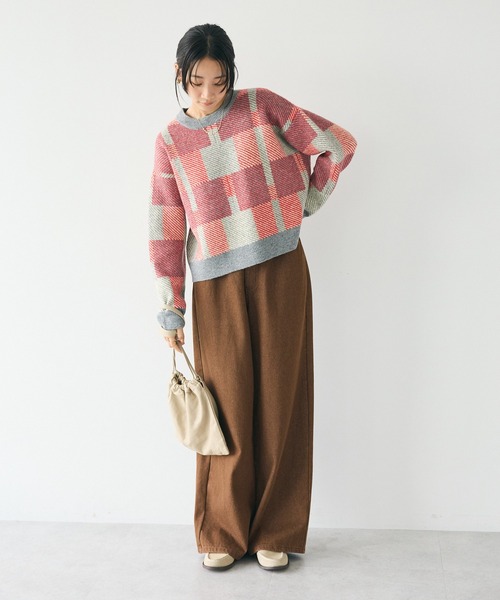 CRAFT STANDARD BOUTIQUE（クラフトスタンダードブティック）の「チェック柄ニットプルオーバー（ニット/セーター・レディース・マスタード/ブラウン/ネイビー/レッド・FREE）」の8枚目の写真