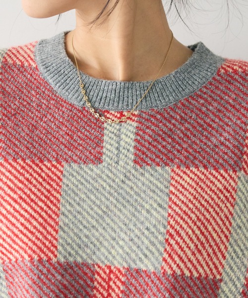 CRAFT STANDARD BOUTIQUE（クラフトスタンダードブティック）の「チェック柄ニットプルオーバー（ニット/セーター・レディース・マスタード/ブラウン/ネイビー/レッド・FREE）」の15枚目の写真