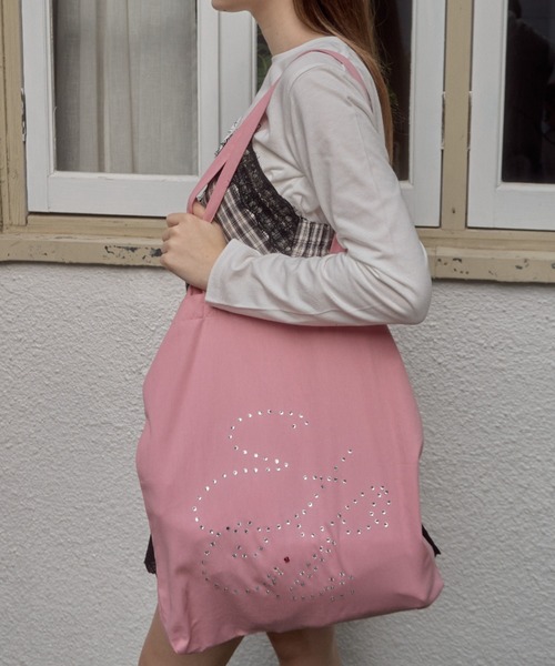 Birthday room（バースデイルーム）の「[A4サイズ/ジャンボうちわ収納可能] ロゴストーンカラートートバッグ / logo stone color tote bag（トートバッグ・レディース・ライトブルー/ピンク/レッド/ネイビー/パープル/イエロー/ブラック/スモークピンク・FREE）」の7枚目の写真