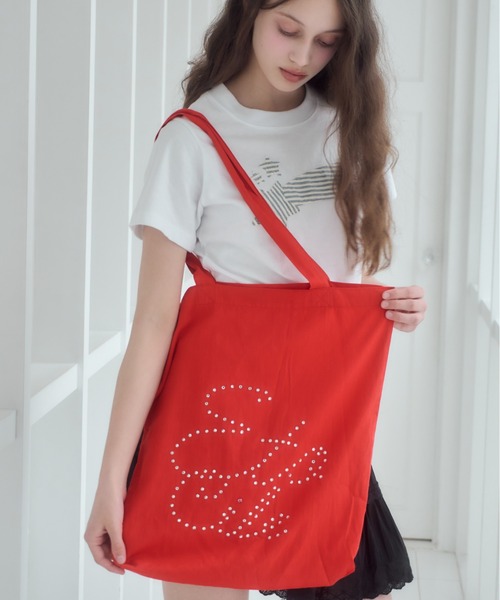 Birthday room（バースデイルーム）の「[A4サイズ/ジャンボうちわ収納可能] ロゴストーンカラートートバッグ / logo stone color tote bag（トートバッグ・レディース・ライトブルー/ピンク/レッド/ネイビー/パープル/イエロー/ブラック/スモークピンク・FREE）」の11枚目の写真