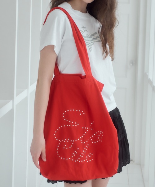 Birthday room（バースデイルーム）の「[A4サイズ/ジャンボうちわ収納可能] ロゴストーンカラートートバッグ / logo stone color tote bag（トートバッグ・レディース・ライトブルー/ピンク/レッド/ネイビー/パープル/イエロー/ブラック/スモークピンク・FREE）」の10枚目の写真