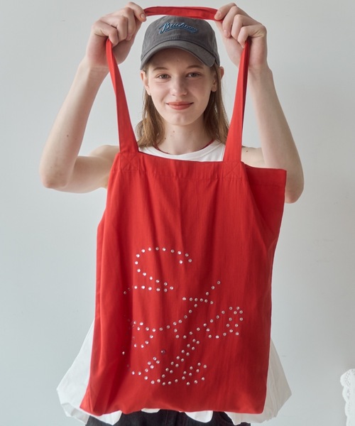 Birthday room（バースデイルーム）の「[A4サイズ/ジャンボうちわ収納可能] ロゴストーンカラートートバッグ / logo stone color tote bag（トートバッグ・レディース・ライトブルー/ピンク/レッド/ネイビー/パープル/イエロー/ブラック/スモークピンク・FREE）」の17枚目の写真