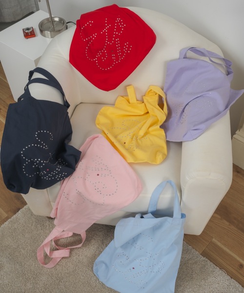Birthday room（バースデイルーム）の「[A4サイズ/ジャンボうちわ収納可能] ロゴストーンカラートートバッグ / logo stone color tote bag（トートバッグ・レディース・ライトブルー/ピンク/レッド/ネイビー/パープル/イエロー/ブラック/スモークピンク・FREE）」の22枚目の写真