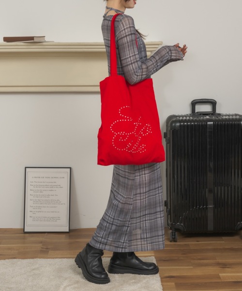 Birthday room（バースデイルーム）の「[A4サイズ/ジャンボうちわ収納可能] ロゴストーンカラートートバッグ / logo stone color tote bag（トートバッグ・レディース・ライトブルー/ピンク/レッド/ネイビー/パープル/イエロー/ブラック/スモークピンク・FREE）」の19枚目の写真