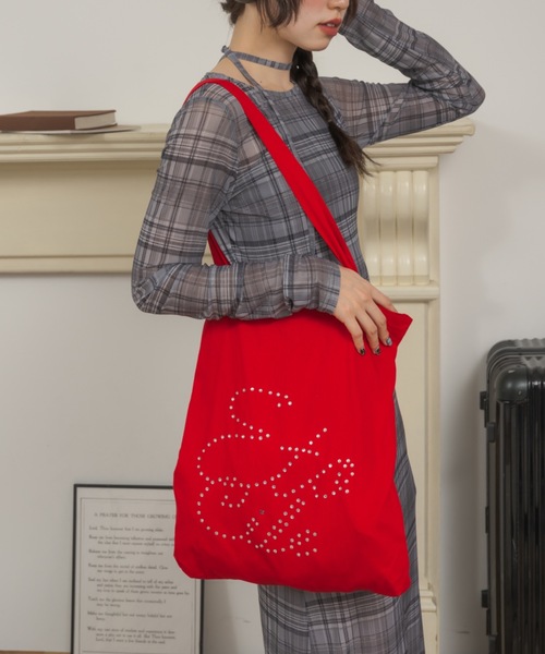 Birthday room（バースデイルーム）の「[A4サイズ/ジャンボうちわ収納可能] ロゴストーンカラートートバッグ / logo stone color tote bag（トートバッグ・レディース・ライトブルー/ピンク/レッド/ネイビー/パープル/イエロー/ブラック/スモークピンク・FREE）」の20枚目の写真