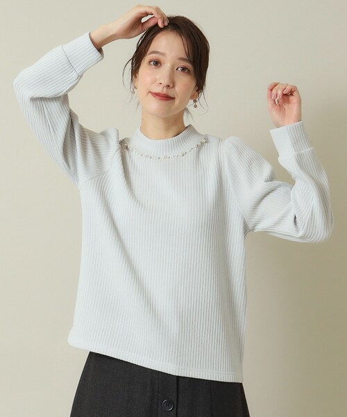 ITS'DEMO（イッツデモ）の「◆【通勤／伸縮性あり／手洗い可】ビジュープルオーバー（Tシャツ/カットソー・レディース・ベージュ/ブルー系その他/ライトグレー/ブラック・00）」の5枚目の写真