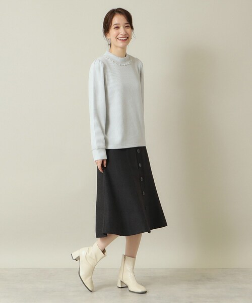 ITS'DEMO（イッツデモ）の「◆【通勤／伸縮性あり／手洗い可】ビジュープルオーバー（Tシャツ/カットソー・レディース・ベージュ/ブルー系その他/ライトグレー/ブラック・00）」の6枚目の写真