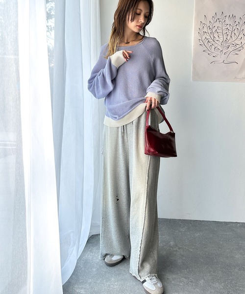 classicalelf(クラシカルエルフ)の「遊び心のある程よい透け感。オーバーサイズワッフル編みドルマン袖トップス(長袖)(Tシャツ/カットソー・レディース・ブルー系1/グリーン系その他/グレー系その他/ブラック/アイボリー・LARGE/MEDIUM/SMALL/X-LARGE)」の13枚目の写真