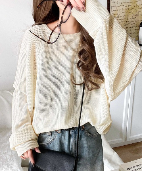 セール】遊び心のある程よい透け感。オーバーサイズワッフル編み