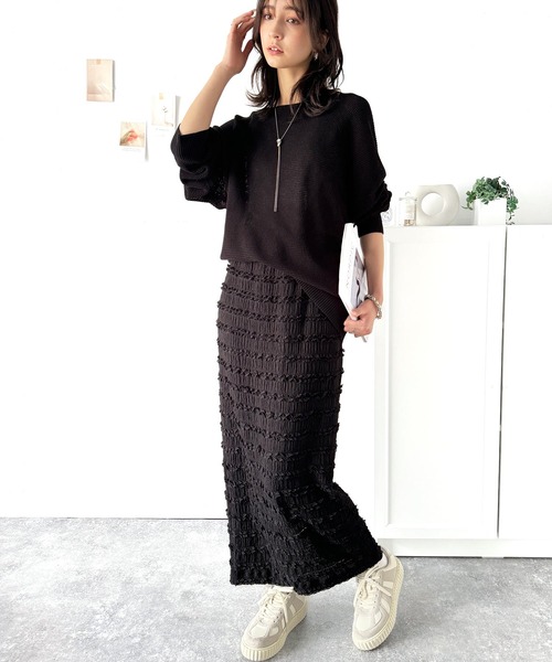 classicalelf(クラシカルエルフ)の「遊び心のある程よい透け感。オーバーサイズワッフル編みドルマン袖トップス(長袖)(Tシャツ/カットソー・レディース・ブルー系1/グリーン系その他/グレー系その他/ブラック/アイボリー・LARGE/MEDIUM/SMALL/X-LARGE)」の6枚目の写真