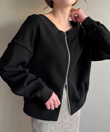 ワイドネックWジップデザインラインスウェット