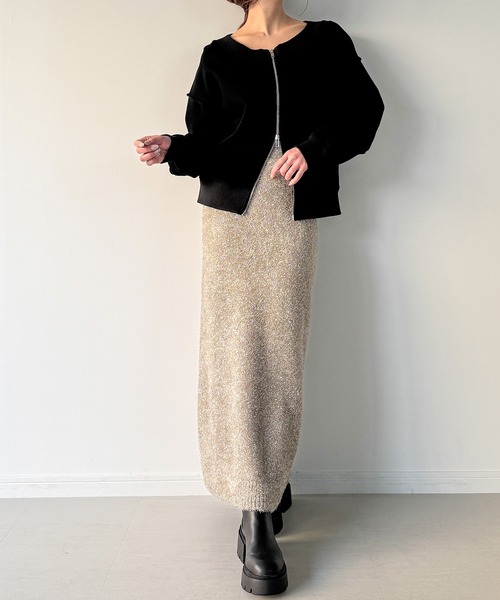 JUNOAH（ジュノア）の「ワイドネックWジップデザインラインスウェット（スウェット・レディース・チャコール/杢グレー/ブラック・LARGE/MEDIUM/X-LARGE）」の9枚目の写真